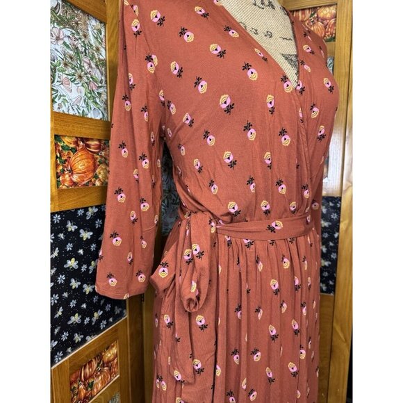 MATILDA JANE Faux Wrap Midi Dress Floral Belted Preppy Chic Flowy Teacher Sz L - Picture 6 of 7